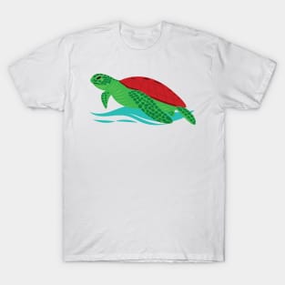 Colorful Sea Turtle on Beach waves turtle-lover design T-Shirt